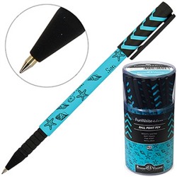 Ручка шариковая синяя 0,5мм FunWrite Морская, резиновый держатель, цвет корпуса - голубой с рисунком