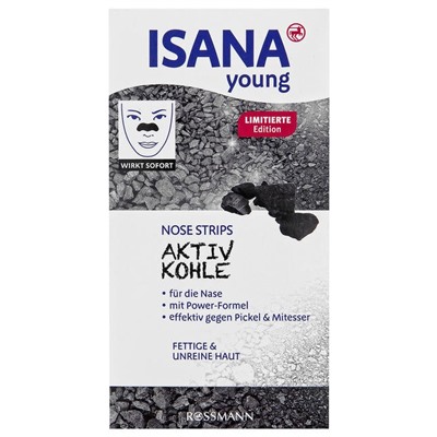 ISANA Young Nose Strips  Aktiv Kohle Очищающие пластинки для носа Активированный уголь для жирной и поврежденной кожи 3 шт.