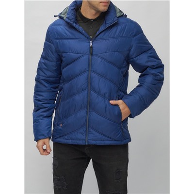 Куртка спортивная мужская с капюшоном синего цвета 62176S