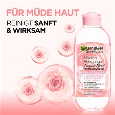 Garnier Mizellen-Reinigungswasser All-in-1 mit Rosenwasser  Универсальная мицеллярная очищающая вода с розовой водой