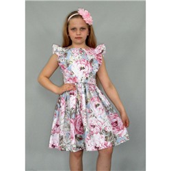 Праздничное хлопковое платье для девочки с цветочным принтом- текстильное