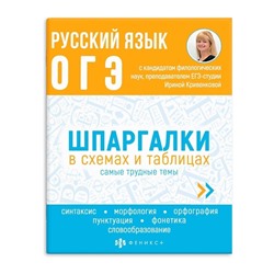 Справочное издание для детей. Серия "Шпаргалки в схемах и таблицах". арт. 63654 РУССКИЙ ЯЗЫК. ОГЭ /165х210 мм, 24 л., блок - офсет 100 г/м2, печать в одну краску, обл - мелованная бумага 170 г/м², мягкий переплёт (2 скобы),