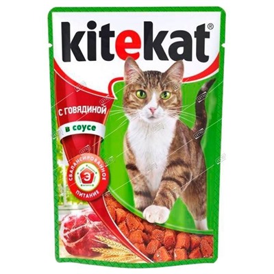 Kitekat корм для кошек Говядина в соусе 85г пауч (28)