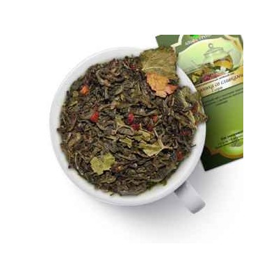 Чай зеленый "Земляника со сливками" (1 сорт) Зеленый китайский чай с кусочками земляники, листом смородины, с ароматом клубники со сливками.