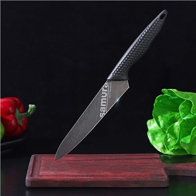 Нож кухонный Samura GOLF Stonewash, универсальный, лезвие 15,8 см, чёрная рукоять