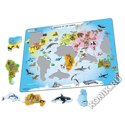 Пазл Larsen «Карта мира с животными», русский, 28 эл. A34
