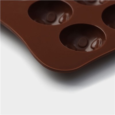 Форма силиконовая для льда и кондитерских украшений Доляна «Шарик смайл», 20×10 см, 15 ячеек, цвет шоколадный
