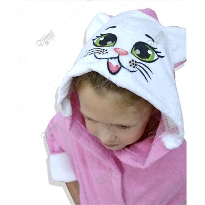 Детский махровый халат с капюшоном и печатью "Кошечка" розовый