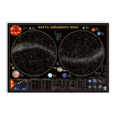 Карта настенная на рейках.Звёздное небо/Планеты (101х69 см) ЛАМИНИРОВАННАЯ