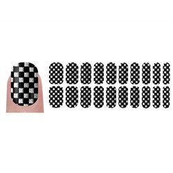Severina. Наклейки для дизайна ногтей самоклеящиеся Декупаж №А22 шахматная клетка чёрный с серебром