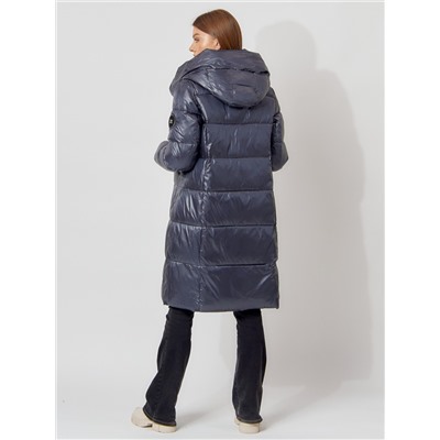Пальто утепленное с капюшоном зимнее женское  темно-серого цвета 442185TC