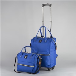 Сумка-рюкзак на колёсах, отдел на молнии, наружный карман, с сумкой-рюкзаком, цвет синий