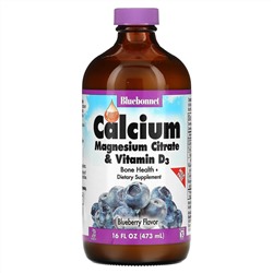 Bluebonnet Nutrition, жидкая добавка с цитратом кальция и магния и витамином D3, вкус голубики, 473 мл (16 жидк. унций)