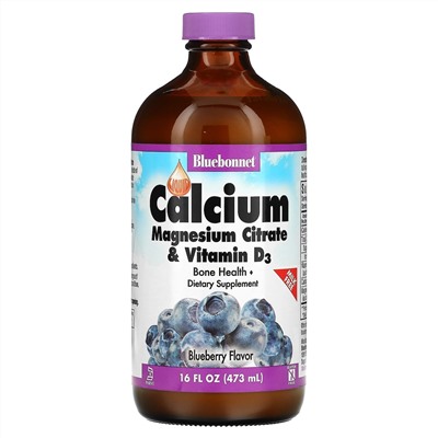 Bluebonnet Nutrition, жидкая добавка с цитратом кальция и магния и витамином D3, вкус голубики, 473 мл (16 жидк. унций)