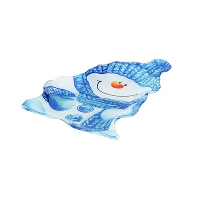 Блюдо стеклянное сервировочное Доляна «Снеговик в голубом», 22×15×2 см