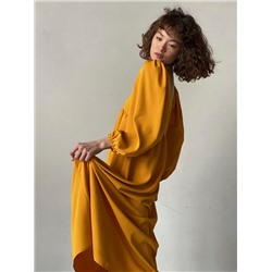 7409 Платье-миди с пышными рукавами в цвете "манго"