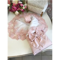 Конверт-одеяло на выписку "Принцесса" (розовый с розовым кружевом)