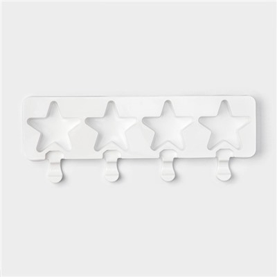 Форма силиконовая для мороженого Доляна «Звезда», 28,5×10,5×2 см, 4 ячейки, цвет белый
