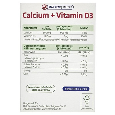 altapharma Calcium-Tabletten plus Vitamin D3 Таблетки с кальцием и витамином D для восполнения кальция 253 г