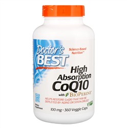 Doctor's Best, Легкоусвояемый CoQ10 с BioPerine, 100 мг, 360 вегетарианских капсул