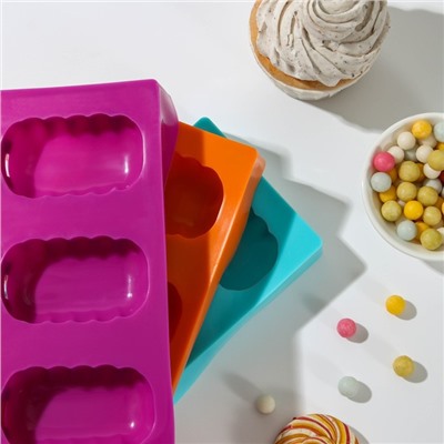 Форма силиконовая для мороженого «Эскимо волна», 19,4×13 см, 3 ячейки (7×4 см), цвет МИКС