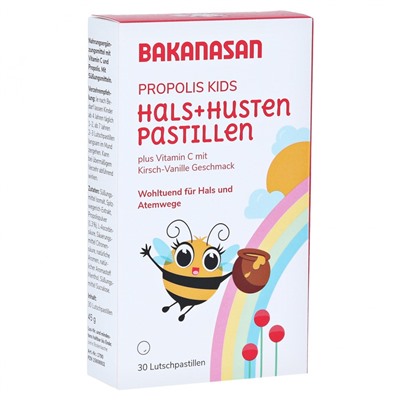 BAKANASAN Propolis Hals- und Husten Pastillen Kids Пастилки от боли в горле с медом для детей от 4 лет, 30 шт.