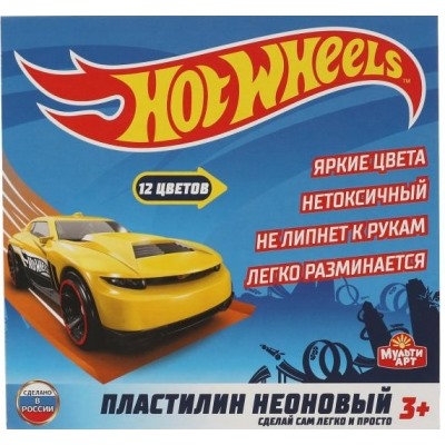 Пластилин 12цв 180г Hot Wheels, неон