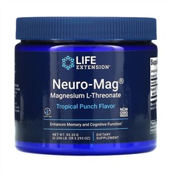 Лайф Экстэншн, Neuro-Mag, магний L-треонат, вкус тропического пунша, 93,35 г (3,293 унции)