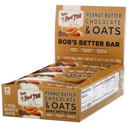 Bob's Red Mill, Bob's Better Bar, Peanut Butter Chocolate & Oats, 12 Bars, 1.76 oz (50 g) Each