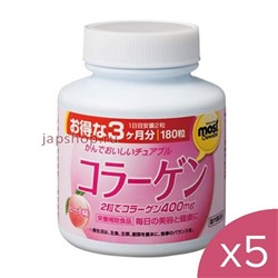 Комплект: 105397 *Orihiro Коллаген со вкусом персика, курс на 90 дней, 180 таблеток, 180 гр.х5шт.