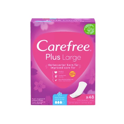 Carefree Slipeinlage Plus Large mit Frischeduf, Прокладки ежедневные Large Plus Fresh с ароматом свежести, 48 шт, 2 упаковки (96 шт)