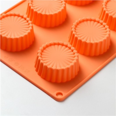 Форма силиконовая для выпечки Доляна «Конди», 8 ячеек, 28×16×2,1 см (d=5,4 см), цвет оранжевый
