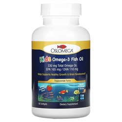Oslomega, рыбий жир с омега-3 для детей, натуральный клубничный вкус, 60 капсул из рыбьего желатина