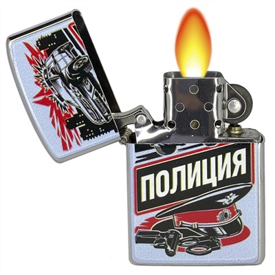 Статусная бензиновая зажигалка "Полиция" - металлическая модель Зиппо с авторским принтом по символической цене №613
