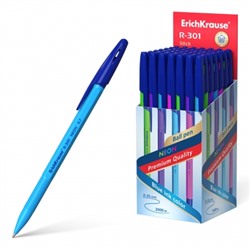 Ручка шариковая синяя 0,7мм R-301 Neon Stick, 3шт, шестигранная, цветной корпус ассорти, картонная упаков