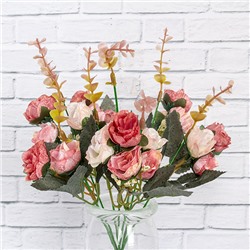 Веточка декоративная Розы Шанталь 21 цветок 35 см розово-коричневые цветы