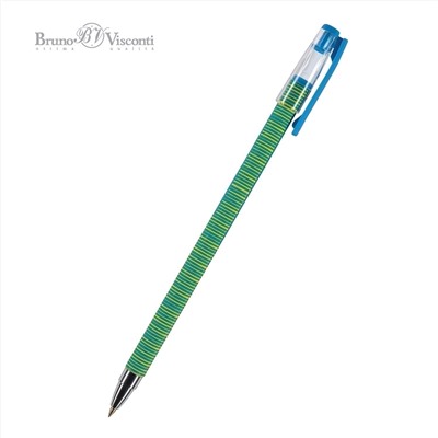 Ручка шариковая синяя 0,5мм HappyWrite Тонкая полоска, металлизированный наконечник, прозрачный колп