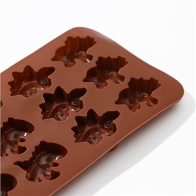 Форма силиконовая для льда и кондитерских украшений Доляна «Дино», 21×11 см, 12 ячеек (4×2,5×2 см), цвет шоколадный