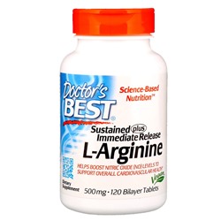 Doctor's Best, L-аргинин с длительным высвобождением и немедленным высвобождением, 500 мг, 120 таблеток с двойным слоем
