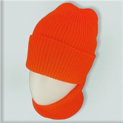 зд1227-38 Комплект шапка/снуд вязаный лапша Basic неоновая морковь