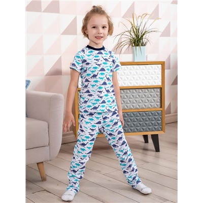 Пижама (футболка, брюки) с динозаврами "SLEEPY CHILD" для мальчика (2850619)