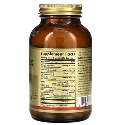 Solgar, комплекс витаминов группы B «100», 100 растительных капсул