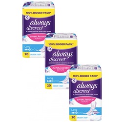 always Hygieneeinlagen Blasenschwache Discreet Long Big Pack 60 St, Always Прокладки при недержании Удлиненные Long, 4 капли, 3уп х 20шт (60 штук)