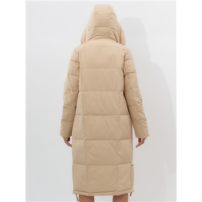 Пальто утепленное женское зимние бежевого цвета 11207B