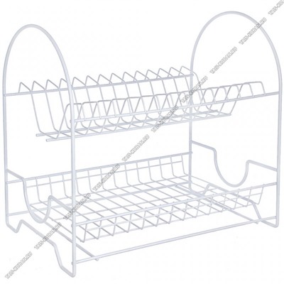 Сушка д/посуды 2-х яр на 14 тар.(38х24см h35см) окраш.белый,пласт.поддон ЛЮКС
