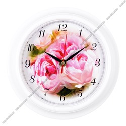 Часы (стекло/пластик) кругл.d21см "Пионы розовые"