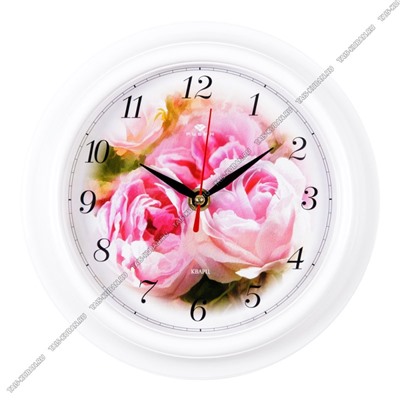 Часы (стекло/пластик) кругл.d21см "Пионы розовые"