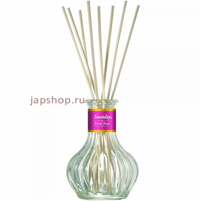 Sawaday Stick Parfum Sweet Rose Натуральный аромадиффузор для дома, с ароматом цветочного букета, 8 палочек, стеклянный флакон, 70 мл(4987072023754)