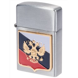 Патриотическая газовая зажигалка "Россия" – лучший сувенир с гербом на фоне триколора! №549