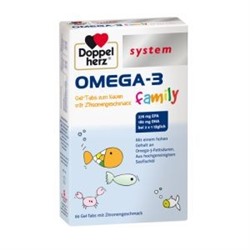 Doppelherz system OMEGA-3 family Омега-3 для детей от 4-х лет, жевательные таблетки,  60 шт
